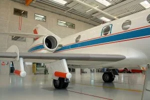 Business aircraft in a aircraft hangar